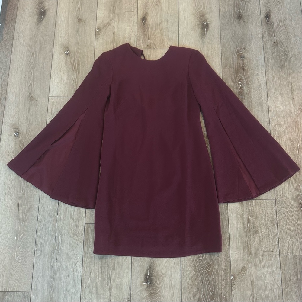Dress the Population Burgundy Cape Sleeve Mini Dress Fall Business Dress XS